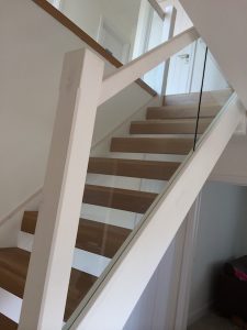 Bay Joinery - Swansea Joinery Service - Stairs - White Wood & Glass Balustrading 1